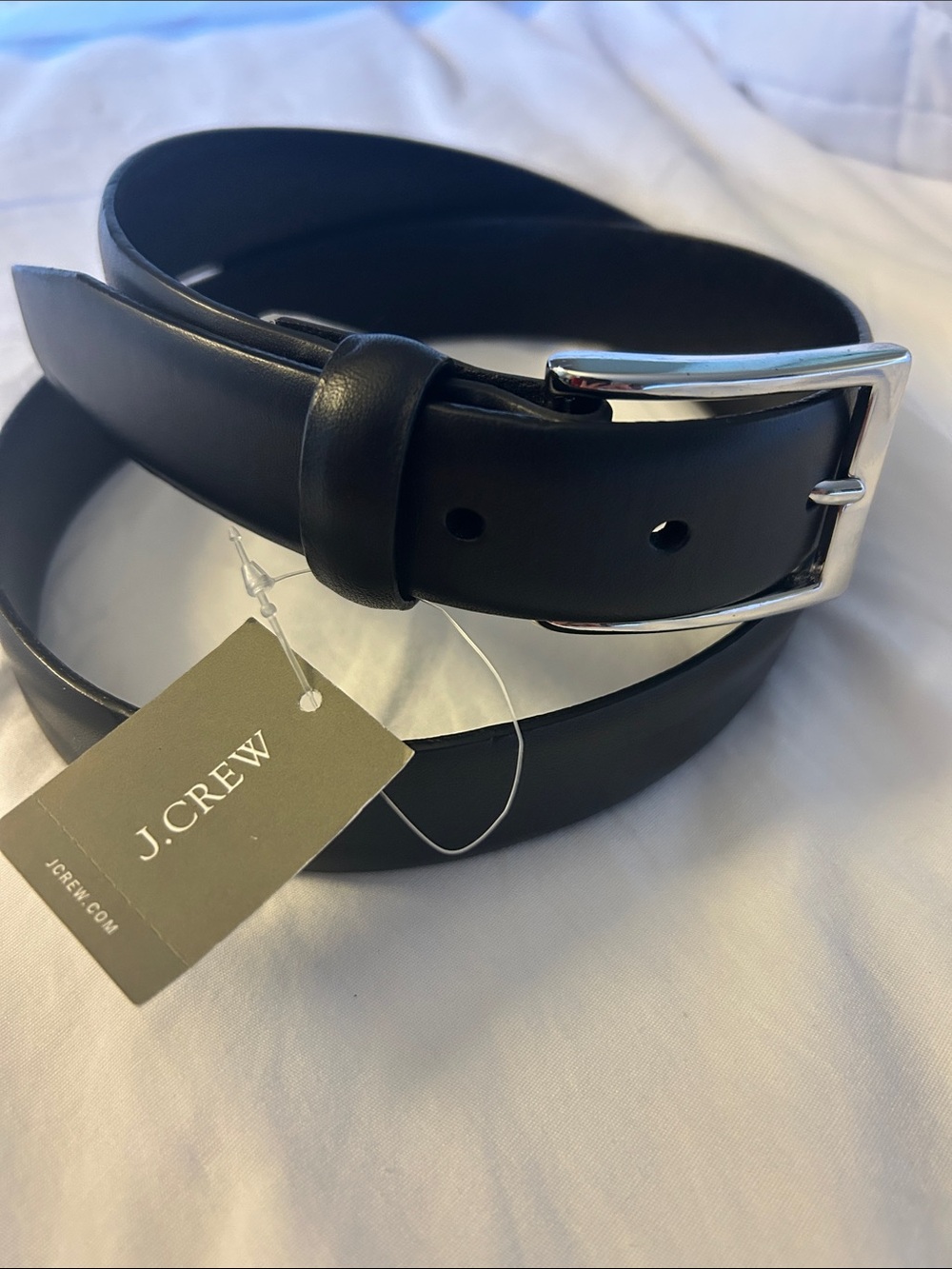 NWT J.Crew Men's 1” Black Italian Leather Dress Belt-Silver Buckle, Size 32
